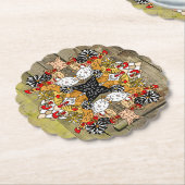 Rustic Wood Hand Drawn Funny Cartoon Chicken Art Kartonnen Onderzetters (Gekanteld)