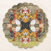 Rustic Wood Hand Drawn Funny Cartoon Chicken Art Kartonnen Onderzetters (Voorkant)