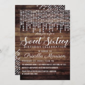 Rustic Wood Hanging Diamond Lights Sweet 16 Kaart (Voorkant / Achterkant)
