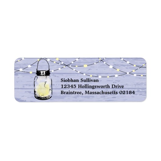 Rustic Wood Hanging Mason Jars en Lights Wedding Etiket (Voorkant)