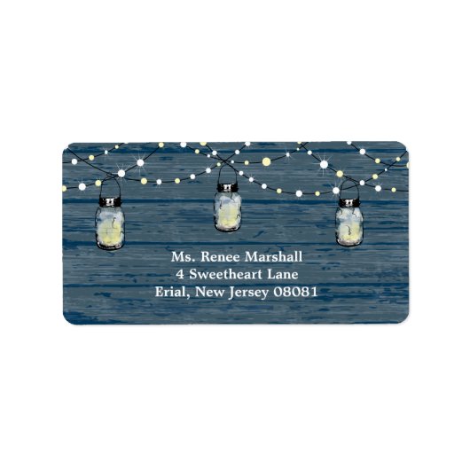 Rustic Wood Hanging Mason Jars en Lights Wedding Etiket (Voorkant)
