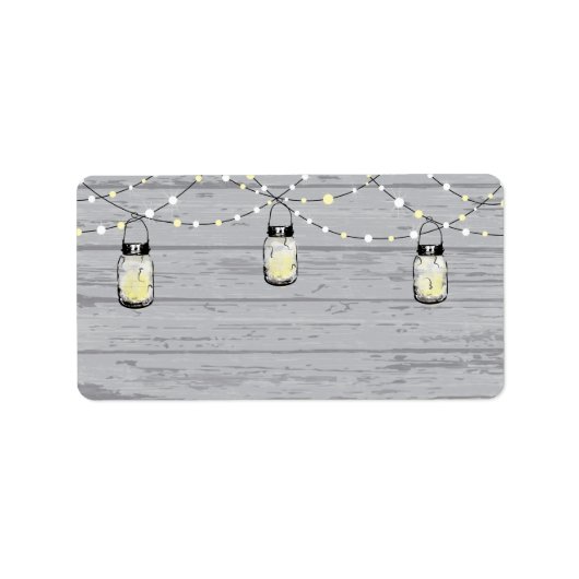 Rustic Wood Hanging Mason Jars en Lights Wedding Etiket (Voorkant)