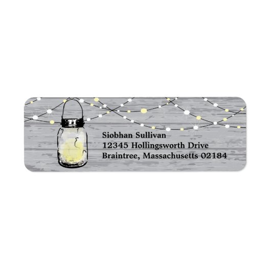 Rustic Wood Hanging Mason Jars en Lights Wedding Etiket (Voorkant)