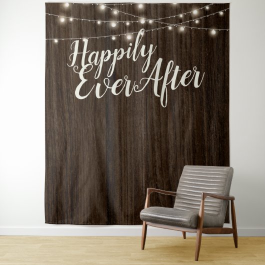 Rustic Wood Happily Ever After Trouwachtergrond Wandkleed (In situ)