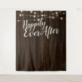 Rustic Wood Happily Ever After Trouwachtergrond Wandkleed (Voorkant)