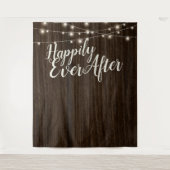 Rustic Wood Happily Ever After Trouwachtergrond Wandkleed (Voorkant)