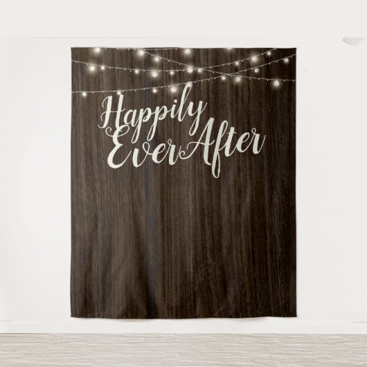 Rustic Wood Happily Ever After Trouwachtergrond Wandkleed (Voorkant)