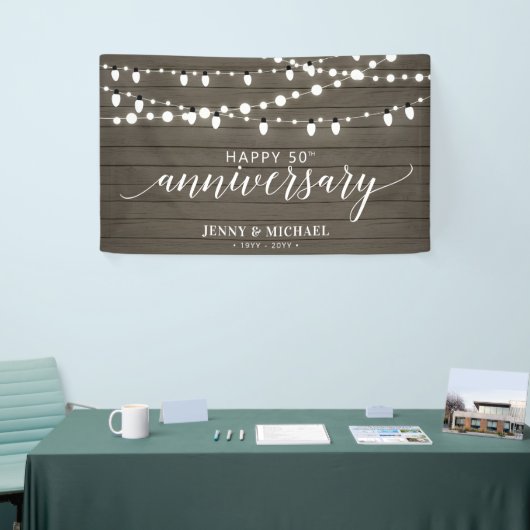 Rustic Wood Happy 50th Wedding Jubileum Spandoek (Beurs)