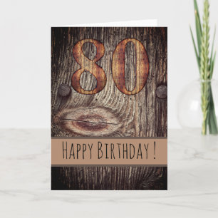 Rustic Wood Happy Birthday 80th Kaart