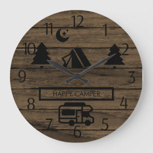 Rustic Wood Happy Campers Grote Klok