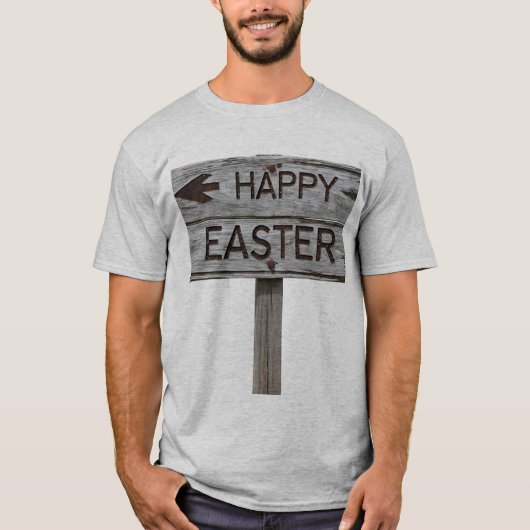 Rustic Wood Happy Easter Direction Sign T-shirt (Voorkant)
