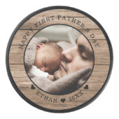  Rustic Wood Happy First Vaderdag Photo  Hockey Puck (Voorkant)