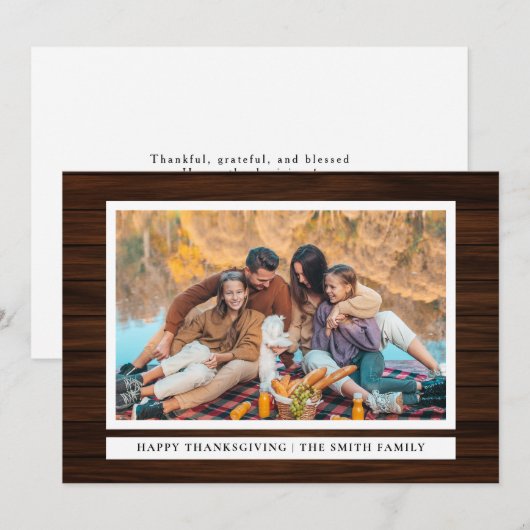 Rustic Wood Happy Thanksgiving herfstfoto Feestdagenkaart (Voorkant / Achterkant)