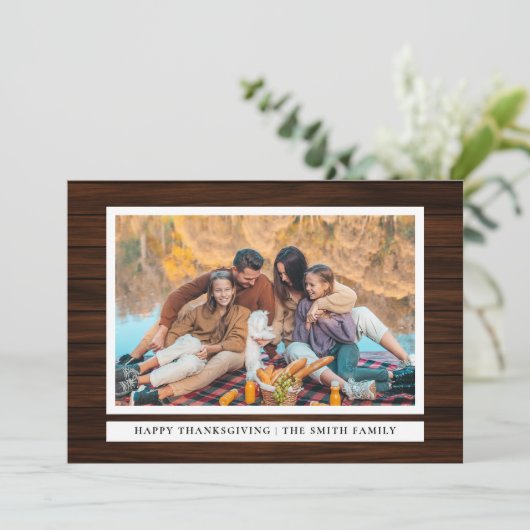 Rustic Wood Happy Thanksgiving herfstfoto Feestdagenkaart (Staand voorkant)