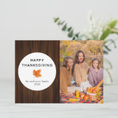 Rustic Wood Happy Thanksgiving herfstfoto Feestdagenkaart (Staand voorkant)
