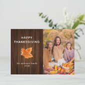 Rustic Wood Happy Thanksgiving herfstfoto Feestdagenkaart (Staand voorkant)