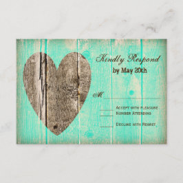 Rustic Wood Heart Aqua Country Weddenschap RSVP-ka RSVP Kaartje