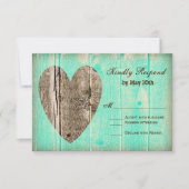 Rustic Wood Heart Aqua Country Weddenschap RSVP-ka RSVP Kaartje (Voorkant)