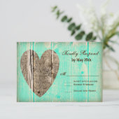 Rustic Wood Heart Aqua Country Weddenschap RSVP-ka RSVP Kaartje (Staand voorkant)