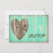 Rustic Wood Heart Aqua Country Weddenschap RSVP-ka RSVP Kaartje (Achterkant)