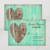 Rustic Wood Heart Aqua Country Weddenschap RSVP-ka RSVP Kaartje (Voorkant / Achterkant)