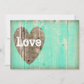 Rustic Wood Heart Aqua Country Wedding Invitations Kaart (Achterkant)