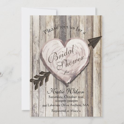Rustic Wood Heart Bridal Shower Kaart (Voorkant)