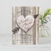 Rustic Wood Heart Bridal Shower Kaart (Staand voorkant)