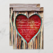 Rustic Wood Heart Country Wedding Invitations Kaart (Voorkant / Achterkant)