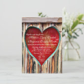 Rustic Wood Heart Country Wedding Invitations Kaart (Staand voorkant)