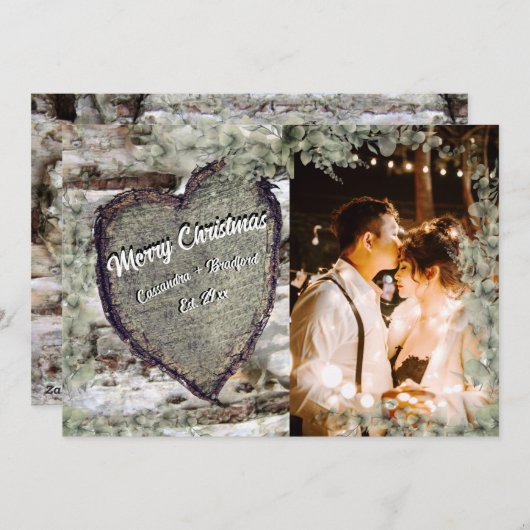 Rustic Wood Heart Eucalyptus Greenery Holiday Feestdagenkaart (Voorkant / Achterkant)