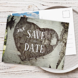 Rustic Wood Heart Photo Save the Date Aankondigingskaart
