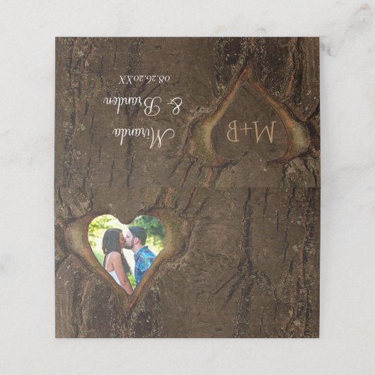 Rustic Wood Heart Photo Wedding Plaatskaartje (Buitenkant ongevouwen)