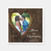 Rustic Wood Heart Photo Wedding Servet (Voorkant)