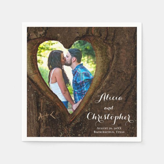Rustic Wood Heart Photo Wedding Servet (Voorkant)