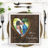 Rustic Wood Heart Photo Wedding Servet