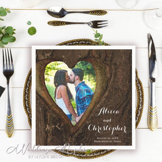 Rustic Wood Heart Photo Wedding Servet