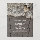 Rustic Wood Heart Tree Bark Save the Date Aankondigingskaart (Voorkant)