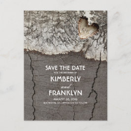 Rustic Wood Heart Tree Bark Save the Date Aankondigingskaart