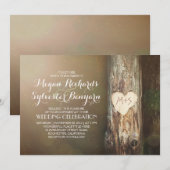 Rustic Wood Heart Tree Country Wedding Uitnodiging (Voorkant / Achterkant)