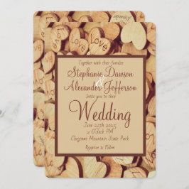 Rustic Wood Heart Wedding Kaart