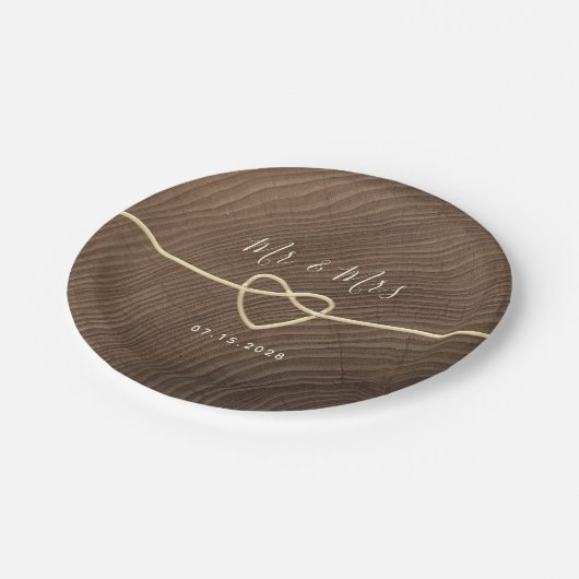 Rustic Wood Heart Wedding Papieren Bordje (Gekanteld)