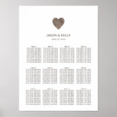 Rustic Wood Heart Wedding Seating Chart Poster (Voorkant)