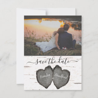 Rustic Wood Hearts Aspen foto Opslaan Datum kaart