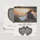 Rustic Wood Hearts Aspen foto Opslaan Datum kaart (Voorkant / Achterkant)