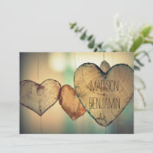 Rustic Wood Hearts Country Wedding Invitation Kaart (Staand voorkant)