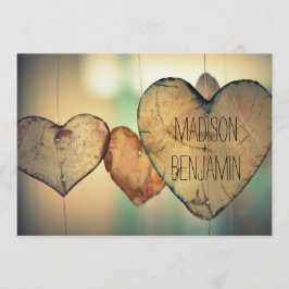 Rustic Wood Hearts Country Wedding Invitation Kaart