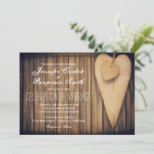 Rustic Wood Hearts Country Wedding Invitation Kaart (Staand voorkant)