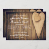 Rustic Wood Hearts Country Wedding Invitation Kaart (Voorkant / Achterkant)