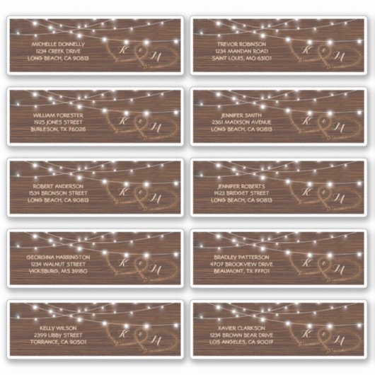 Rustic Wood Hearts Name and Address Wedding Label (Voorkant)